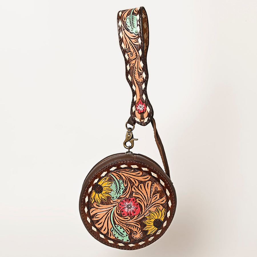 American Darling Western Leather Canteen Bag - Hand Tooled Thunderbird Floral Carved Purse - Uhorse