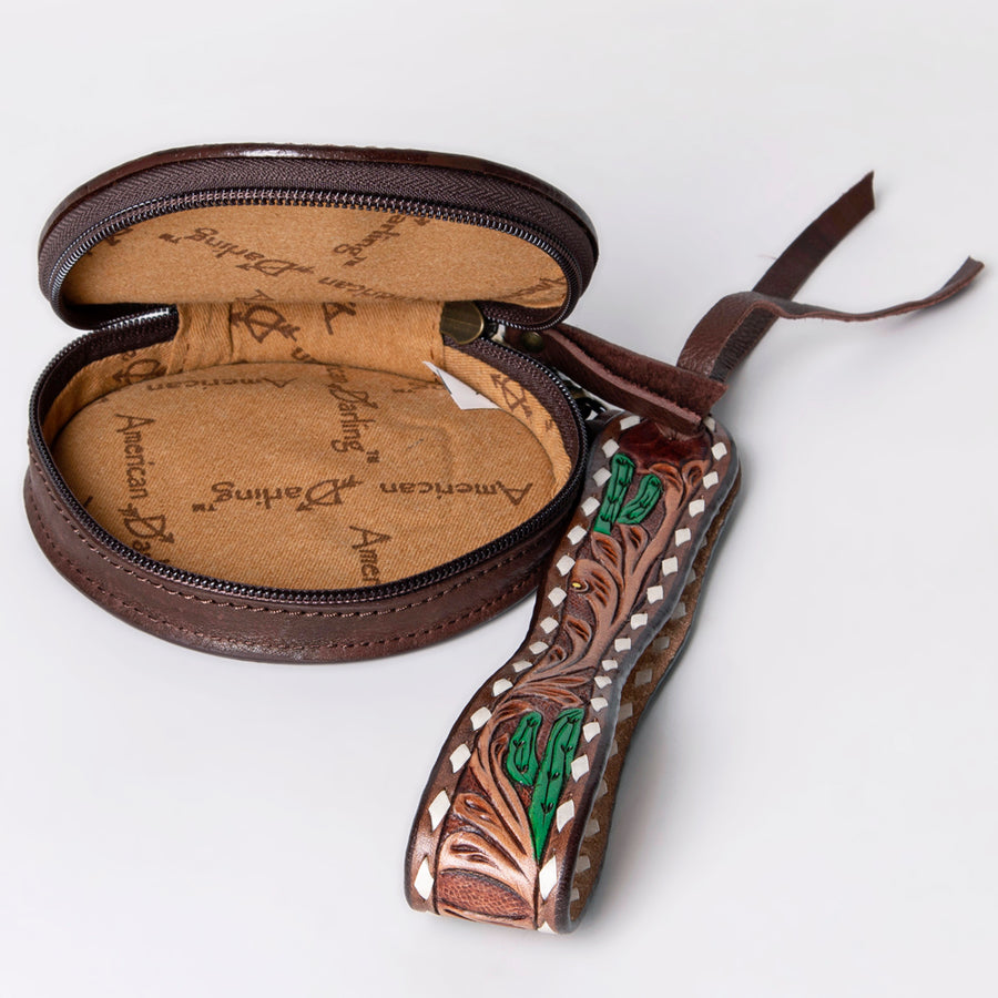 American Darling Canteen Bag, Hand Tooled Thunderbird Floral Leather, Genuine Vegetable-Tanned Crossbody, Small Western Purse