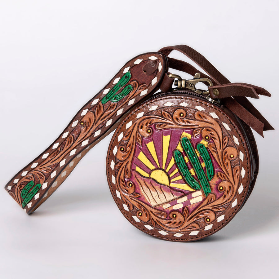 American Darling Western Leather Canteen Bag - Hand Tooled Thunderbird Floral Carved Purse - Uhorse