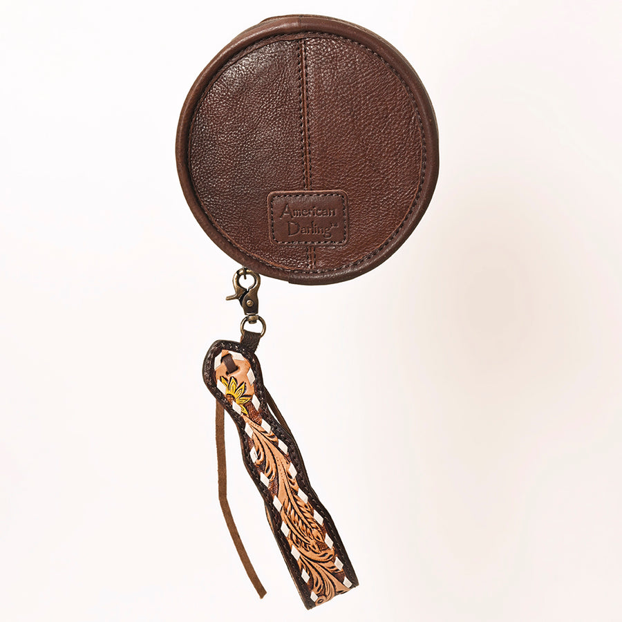 American Darling Canteen Bag, Hand Tooled Thunderbird Floral Leather, Genuine Vegetable-Tanned Crossbody, Small Western Purse