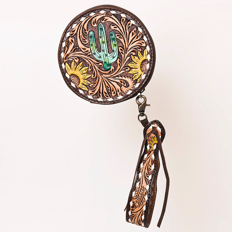 Brown leather coin pouch with tooled leather tassel - Uhorse