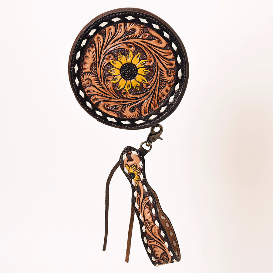 American Darling Canteen Bag, Hand Tooled Thunderbird Floral Leather, Genuine Vegetable-Tanned Crossbody, Small Western Purse