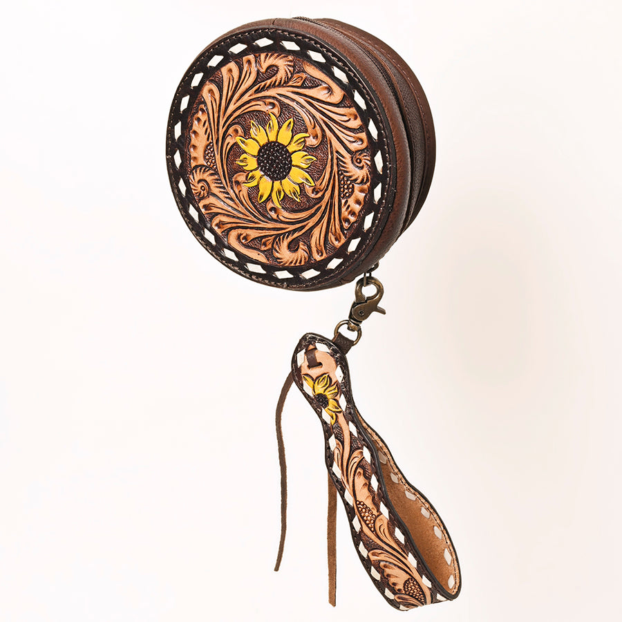 American Darling Western Leather Canteen Bag - Hand Tooled Thunderbird Floral Carved Purse - Uhorse