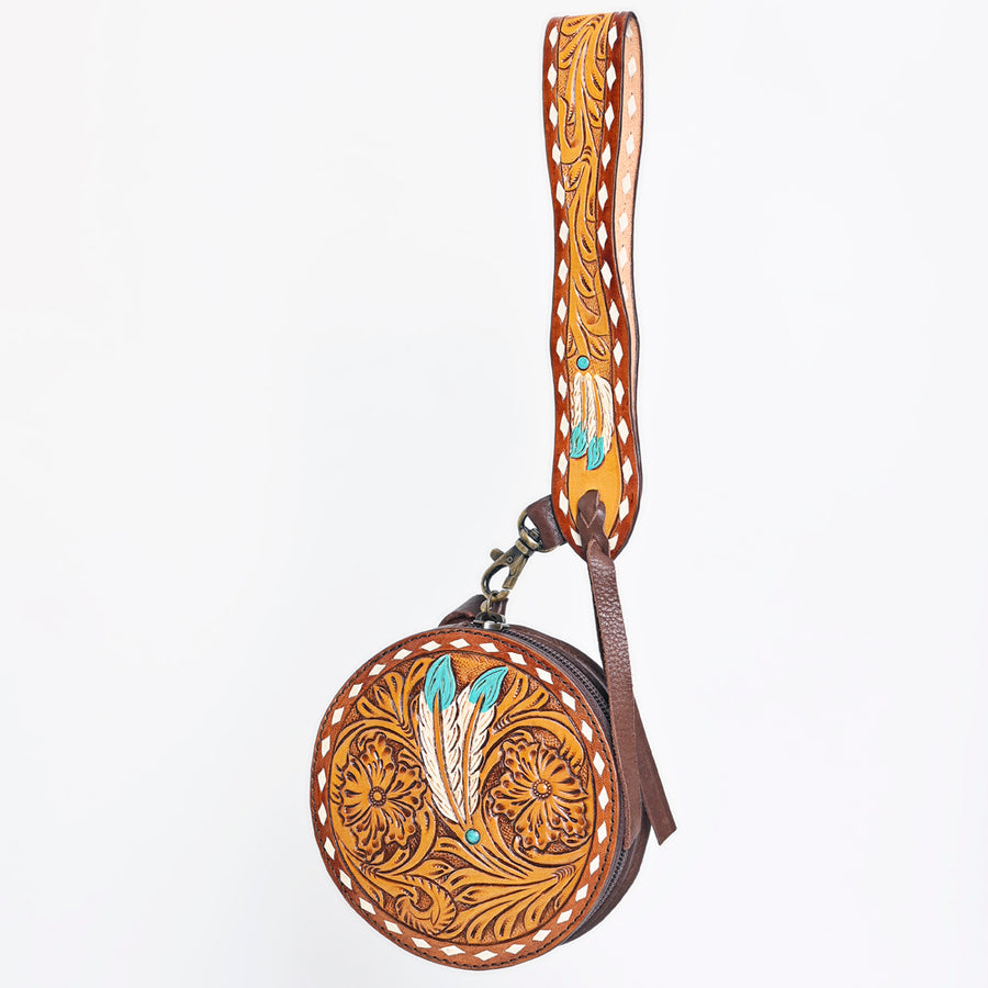 American Darling Western Leather Canteen Bag - Hand Tooled Thunderbird Floral Carved Purse - Uhorse