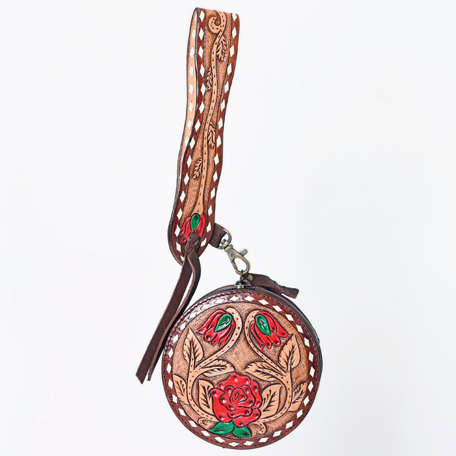American Darling Canteen Bag, Hand Tooled Thunderbird Floral Leather, Genuine Vegetable-Tanned Crossbody, Small Western Purse