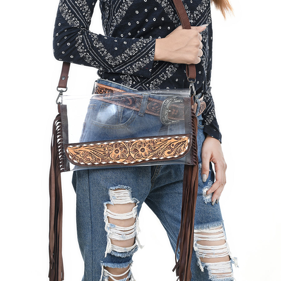 American Darling Clear bag Hand Tooled Genuine Leather Women Western Handbag Purse