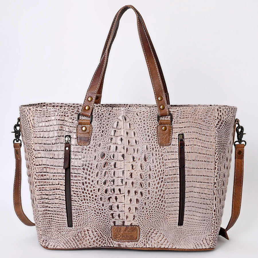 American Darling Western Leather Tote Bag, Crocodile Embossed Full Grain Genuine Leather, Eco-Friendly Large Shopper Bag