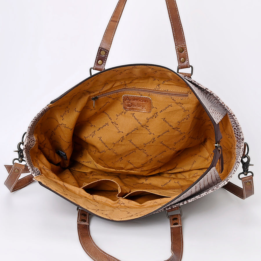 American Darling Western Leather Tote Bag, Crocodile Embossed Full Grain Genuine Leather, Eco-Friendly Large Shopper Bag