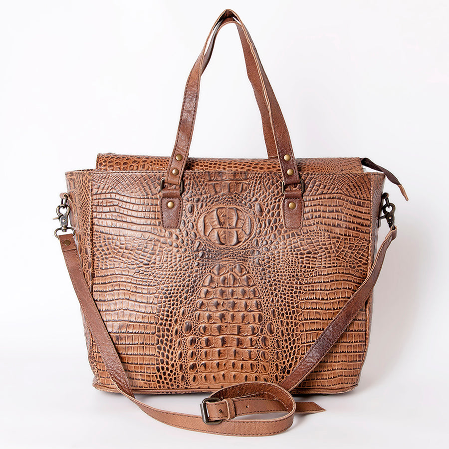American Darling Western Leather Tote Bag, Crocodile Embossed Full Grain Genuine Leather, Eco-Friendly Large Shopper Bag