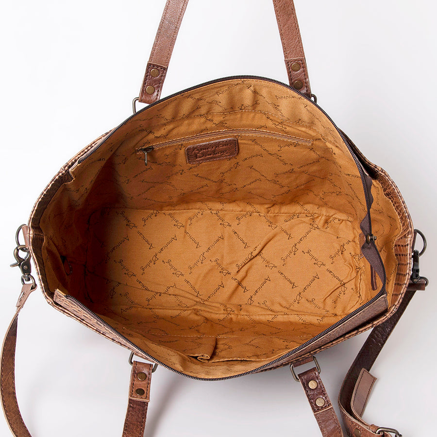 American Darling Western Leather Tote Bag, Crocodile Embossed Full Grain Genuine Leather, Eco-Friendly Large Shopper Bag