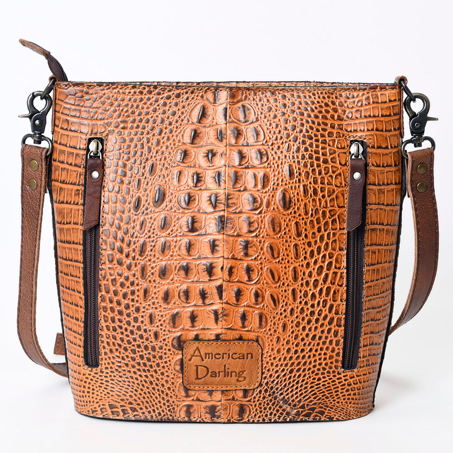 American Darling Western Leather Large Cross body Bag, Crocodile Embossed Full Grain Genuine Leather, Eco-Friendly Purse
