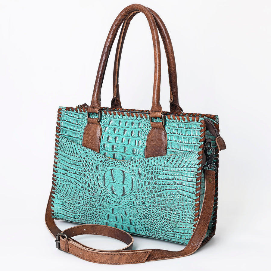 American Darling Crocodile Embossed Leather Tote Bag with Braided Detailing - Uhorse