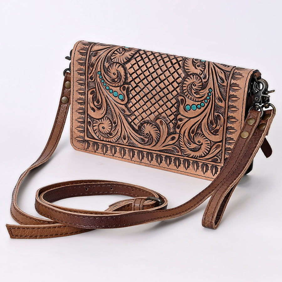 American Darling Hand Tooled Leather Organiser Bag - Hilason