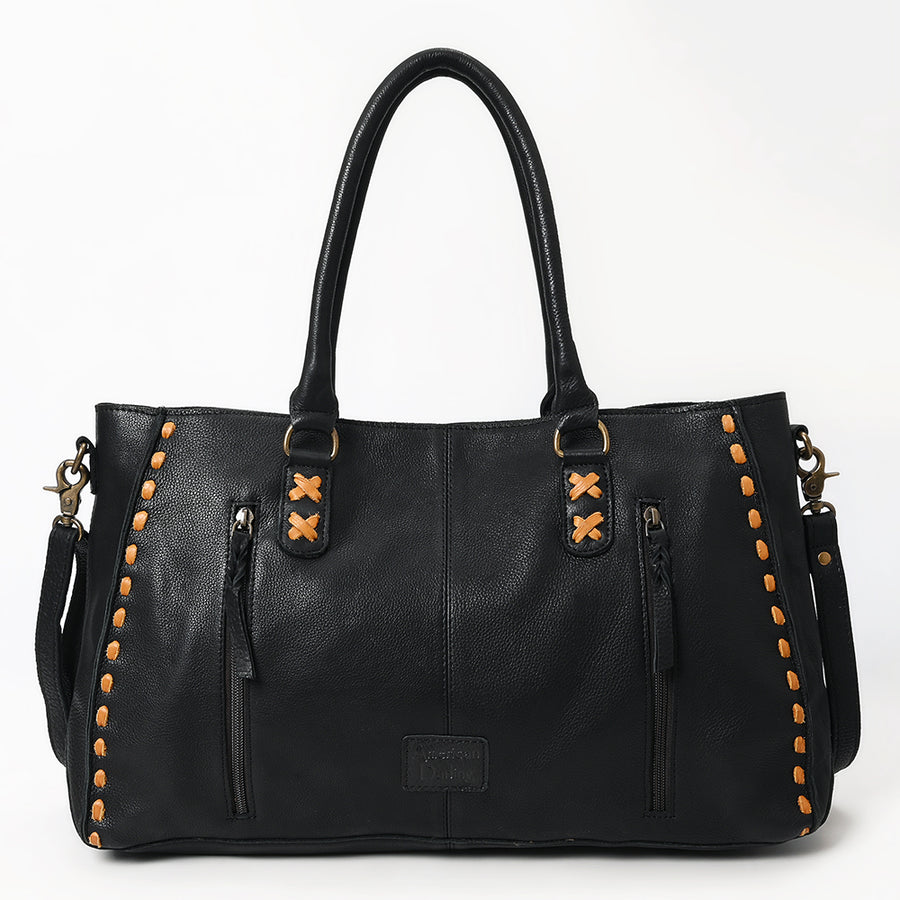 American Darling Tote Bag - Genuine Vegetable-Tanned Leather Western Purse with Buck Stitching & YKK Zipper