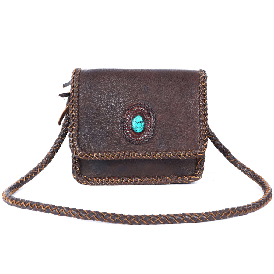 American Darling Small Cross body Bag Western Genuine Leather Handcrafted Purse with Turquoise Stone and YKK Zipper