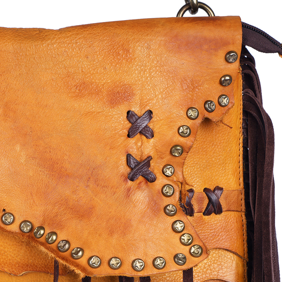American Darling Small Cross body Bag Western Hand Tooled Floral Carved Genuine Leather Purse with Fringes and Braided Detail