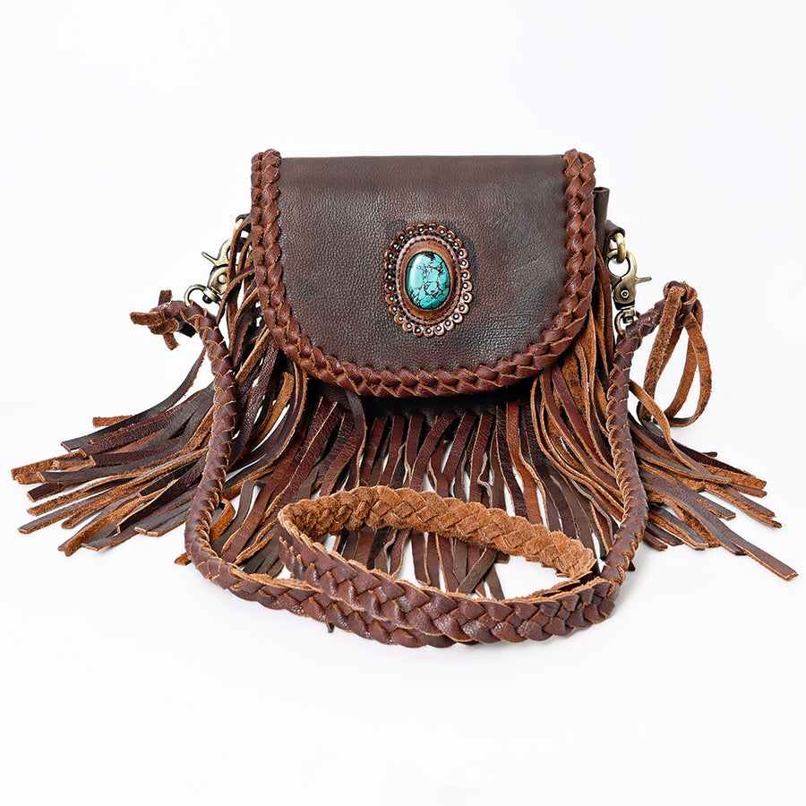 American Darling Cross body Bag Western Genuine Leather Handcrafted Purse with Turquoise Stone and Braided Detail