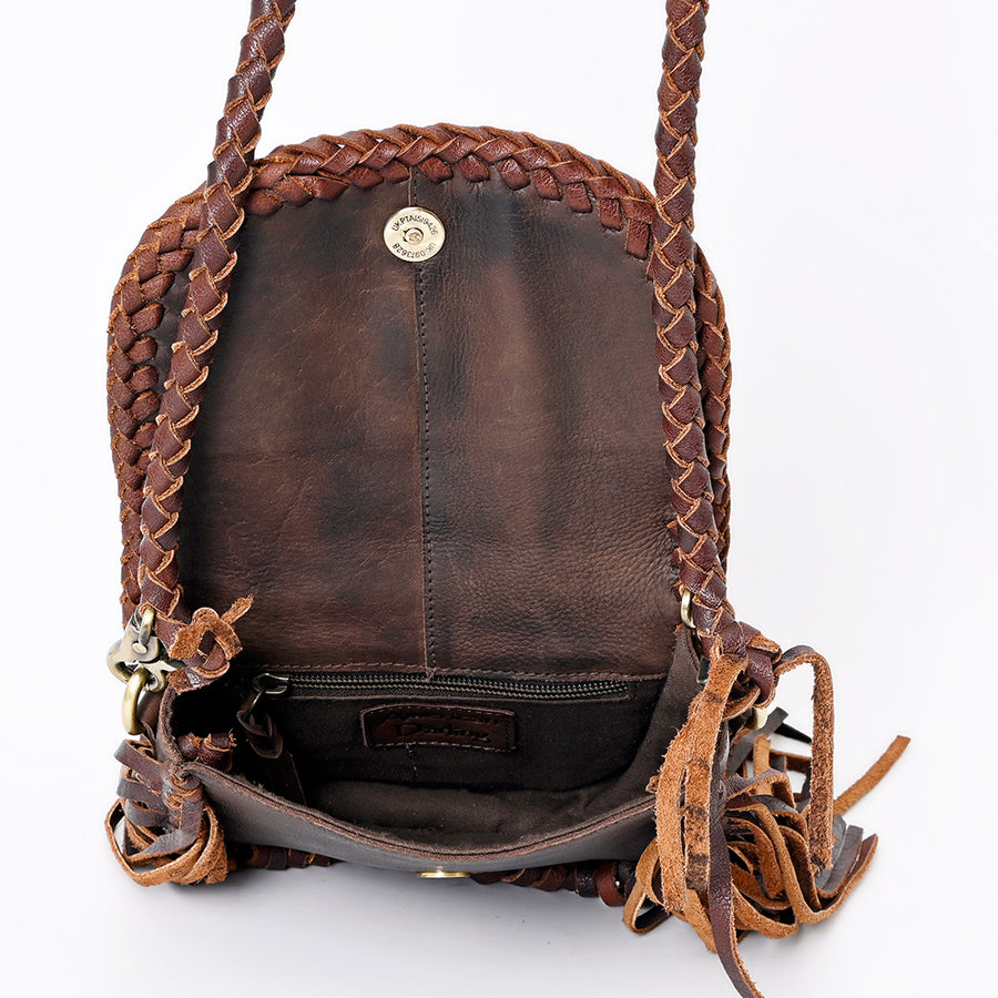 American Darling Cross body Bag Western Genuine Leather Handcrafted Purse with Turquoise Stone and Braided Detail