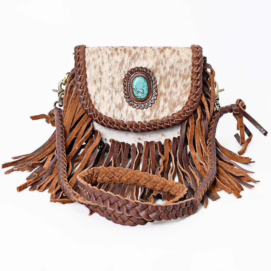 American Darling Cross body Bag Western Genuine Leather Handcrafted Purse with Turquoise Stone and Braided Detail