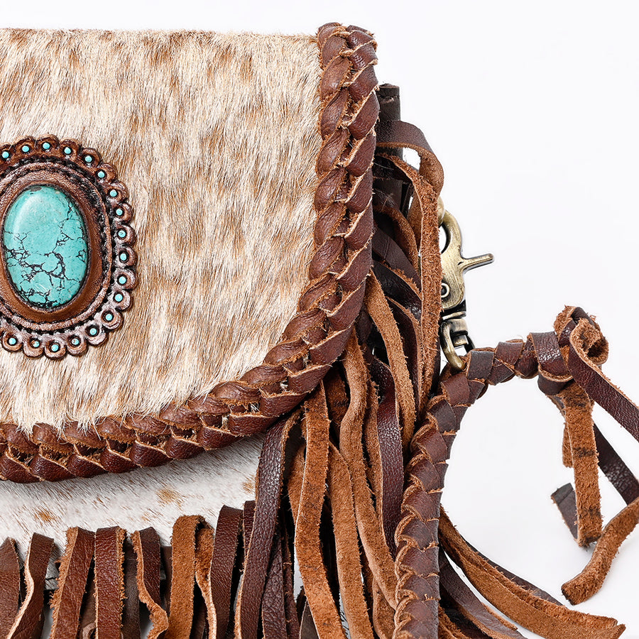 American Darling Cross body Bag Western Genuine Leather Handcrafted Purse with Turquoise Stone and Braided Detail