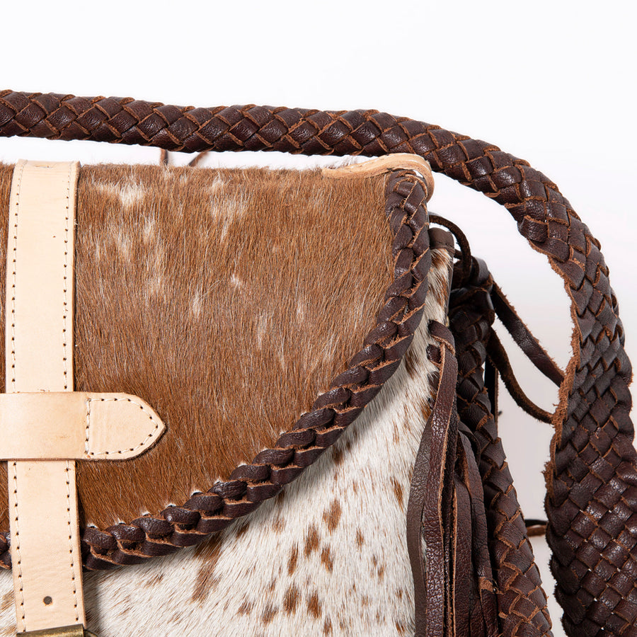 American Darling Cross body Bag Western Hair-On Cowhide Genuine Leather Handcrafted Purse with Fringes and Braided Detail