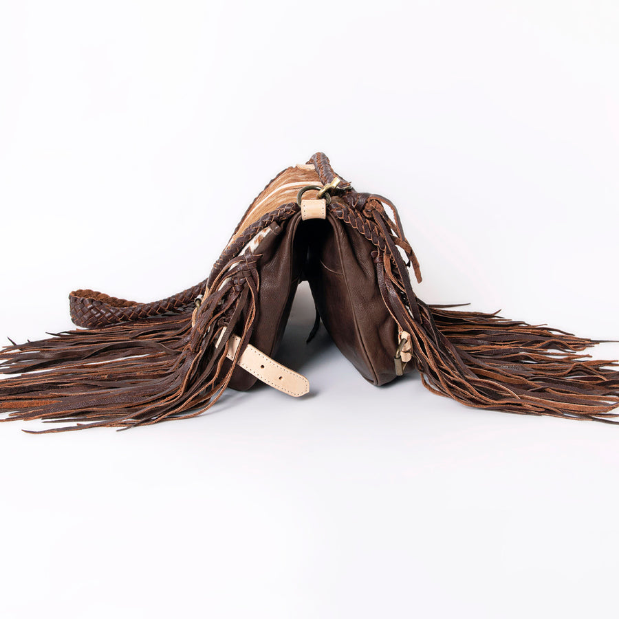 American Darling Cross body Bag Western Hair-On Cowhide Genuine Leather Handcrafted Purse with Fringes and Braided Detail