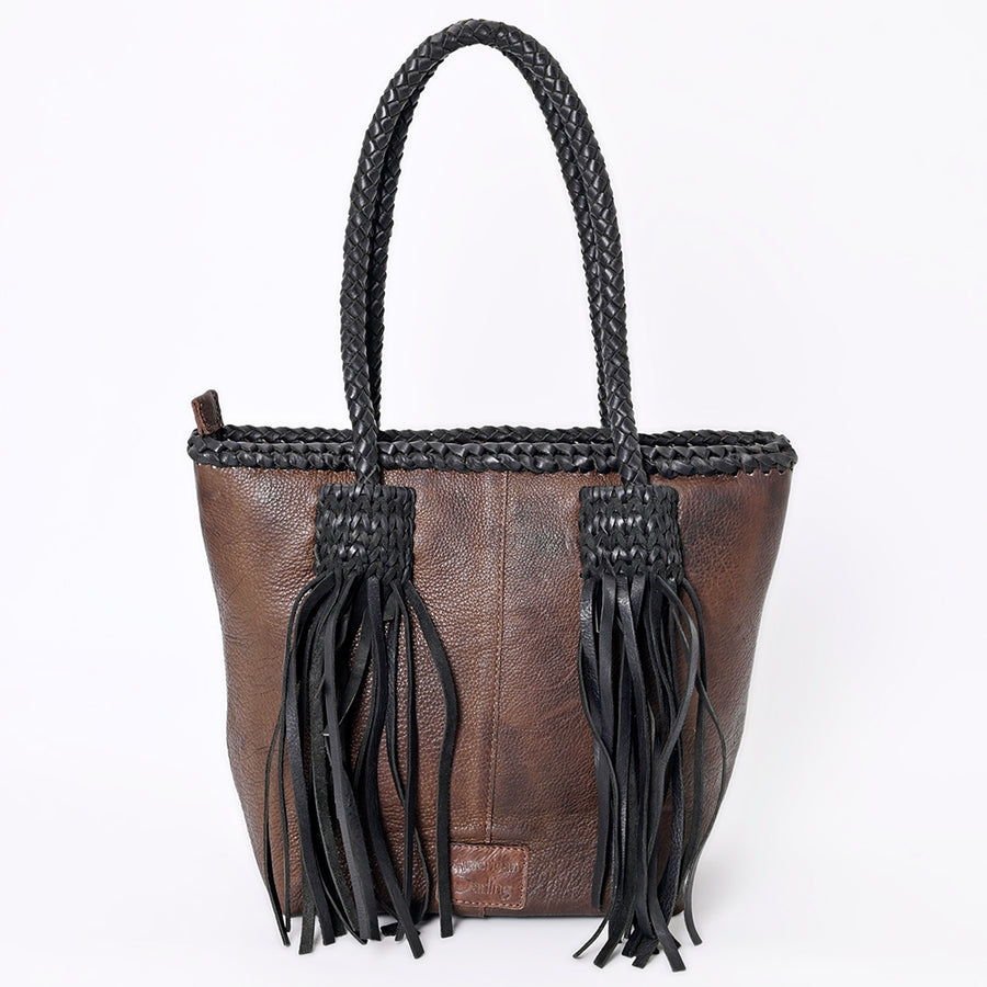 American Darling Tote Bag Western Hair-On Cowhide Genuine Leather Handcrafted Purse with Fringes and Braided Handles