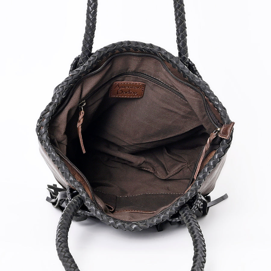 American Darling Tote Bag Western Hair-On Cowhide Genuine Leather Handcrafted Purse with Fringes and Braided Handles