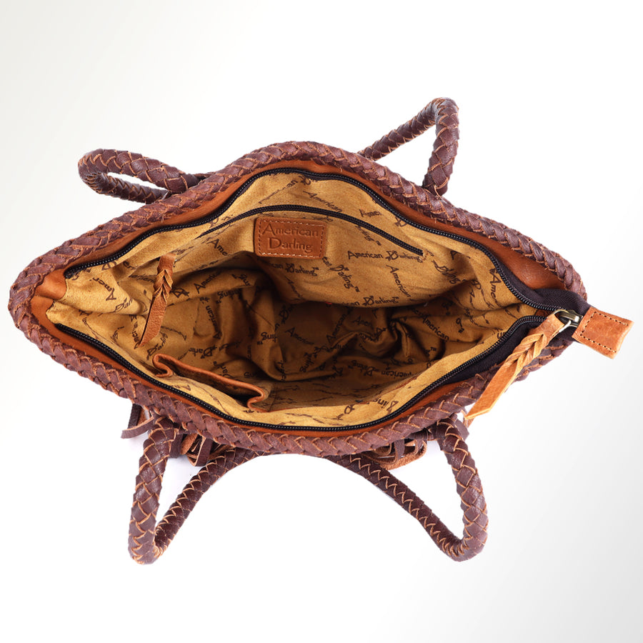American Darling Tote Bag Western Hair-On Cowhide Genuine Leather Handcrafted Purse with Fringes and Braided Handles