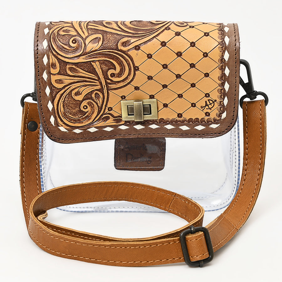 American Darling Clear Bag Hand Tooled Genuine Leather Women Western Handbag Purse