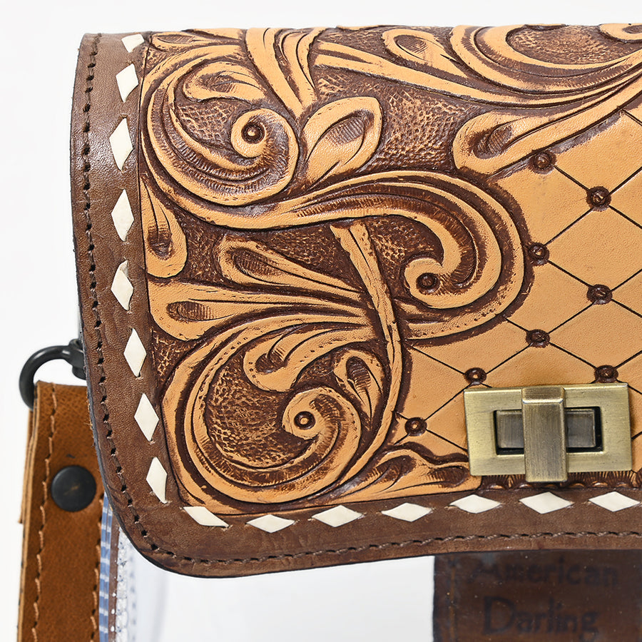 American Darling Clear Bag Hand Tooled Genuine Leather Women Western Handbag Purse