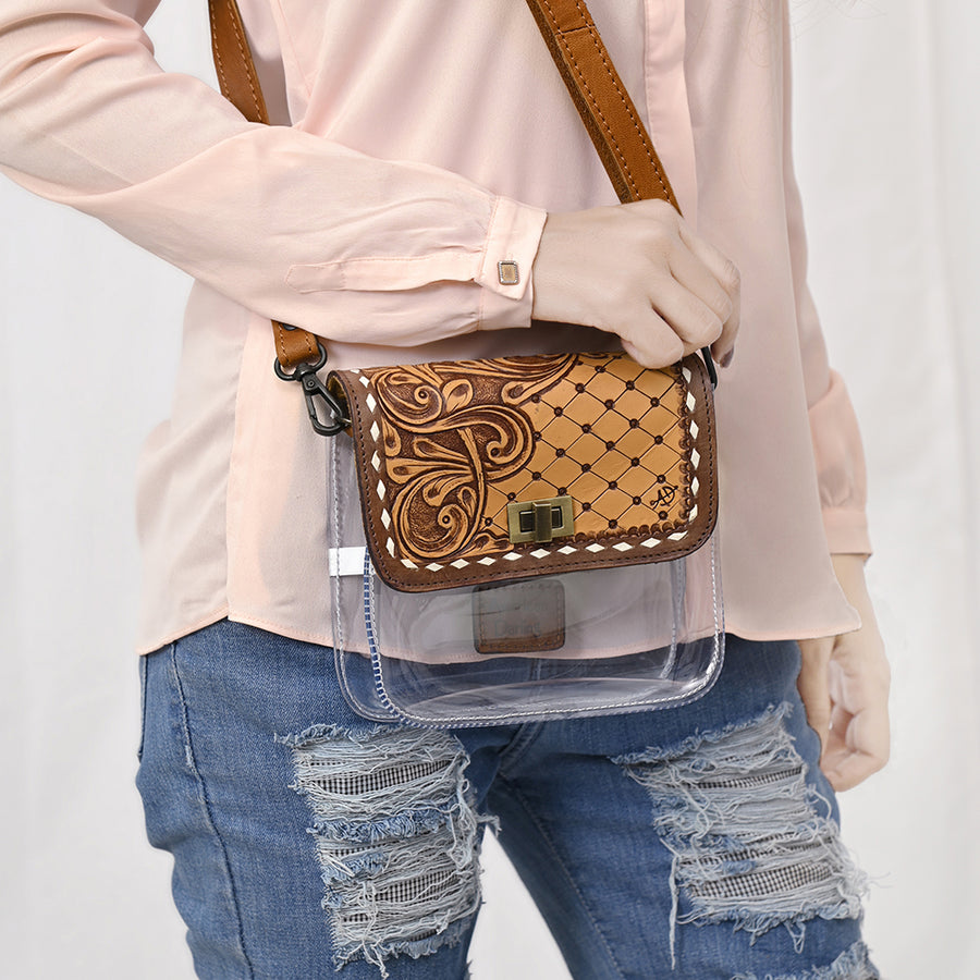 American Darling Clear Bag Hand Tooled Genuine Leather Women Western Handbag Purse