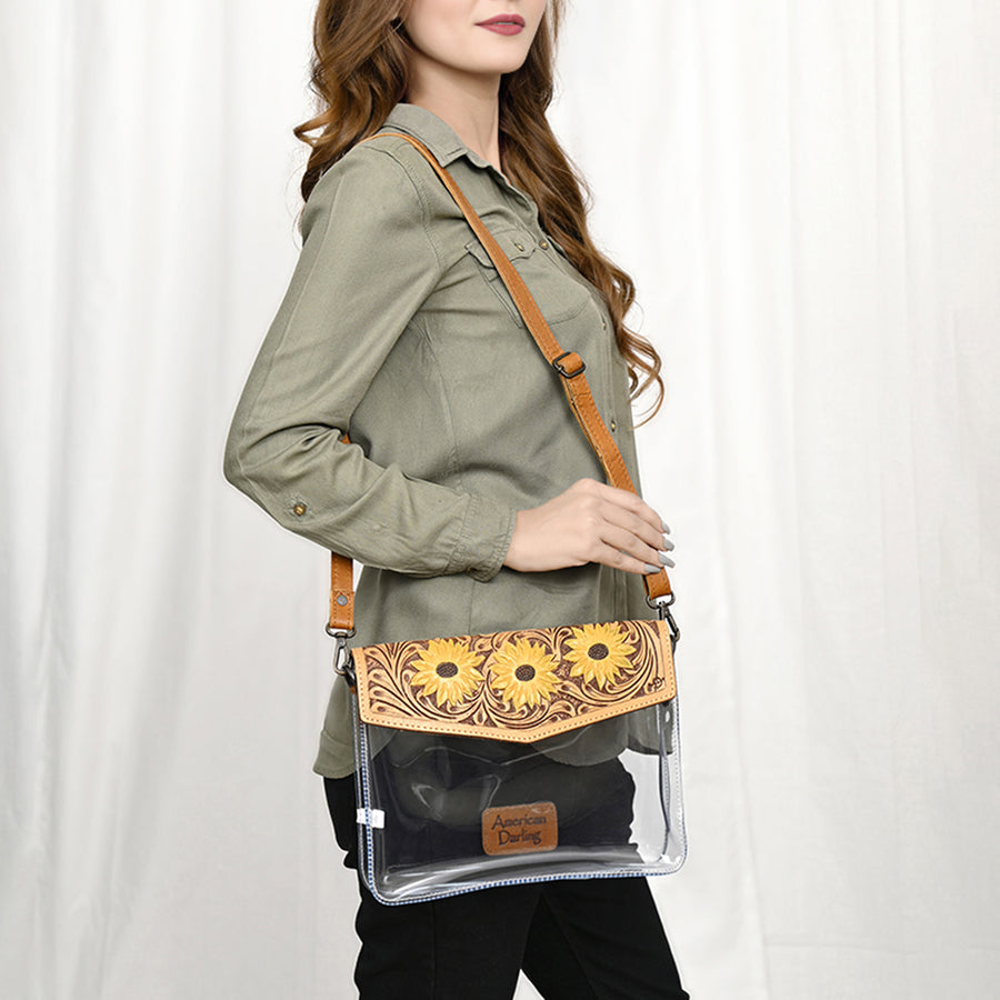 American Darling Clear Bag Hand Tooled Genuine Leather Women Western Handbag Purse