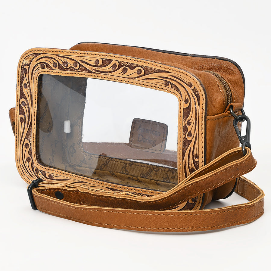 American Darling Clear Bag Hand Tooled Genuine Leather Women Bag Western Handbag Purse - Uhorse