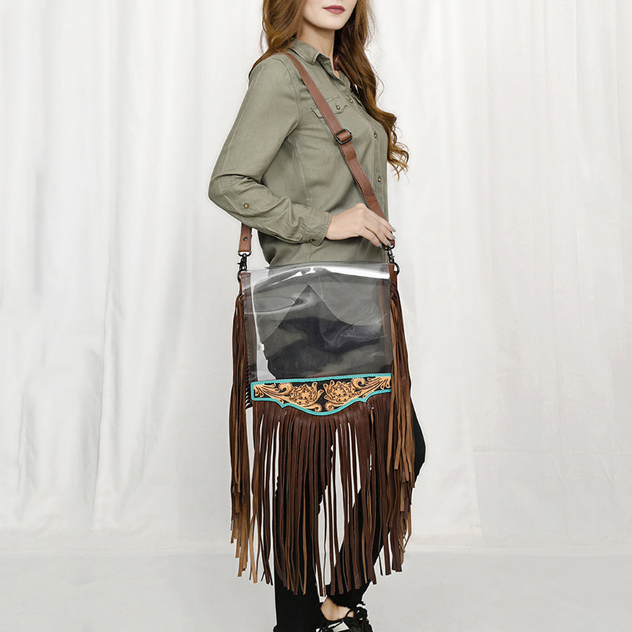 American Darling Clear Bag Hand Tooled Genuine Leather Women Western Handbag Purse