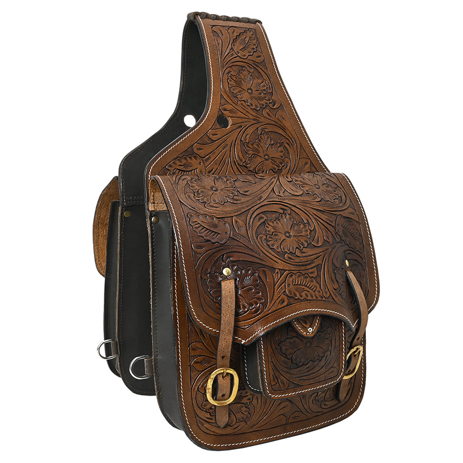 Hilason Western Horse Leather Saddle Bag Heavy duty Traditional Trail Ride - Hilason