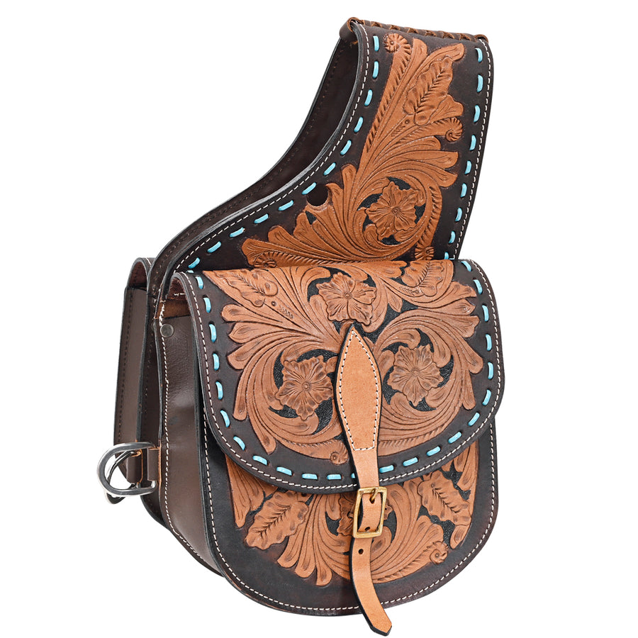 Hilason Floral Western Horse Leather Saddle Bag Heavyduty Traditional Trail Ride - Hilason