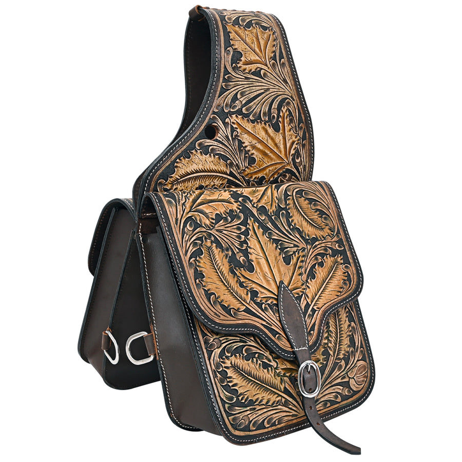 Hilason Leaf Western Horse Leather Saddle Bag Heavy duty Traditional Trail Ride - Hilason
