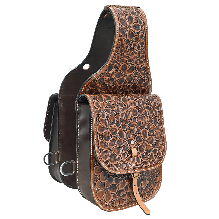 Hilason Floral Western Horse Leather Saddle Bag Heavyduty Traditional Trail Ride - Hilason