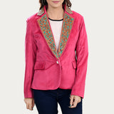 ADBZ703 Genuine leather Hand tooled hand carved Women Blazer dress jacket ladies Girl