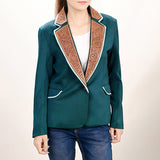 ADBZ704 Genuine leather Hand tooled hand carved Women Blazer dress jacket ladies Girl