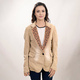 ADBZ705 Genuine leather Hand tooled hand carved Women Blazer dress jacket ladies Girl