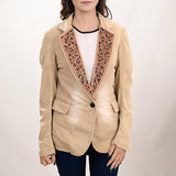ADBZ705 Genuine leather Hand tooled hand carved Women Blazer dress jacket ladies Girl
