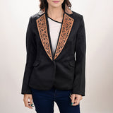 ADBZ707 Genuine leather Hand tooled hand carved Women Blazer dress jacket ladies Girl