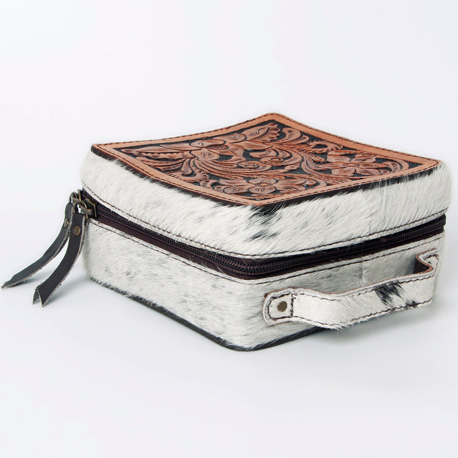 American Darling Jewelry Case for Women - Hair-On Cowhide Eco-Friendly Genuine Leather Travel Organizer with YKK Zipper