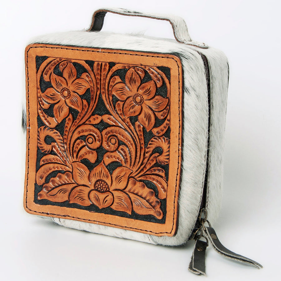 American Darling Hand Tooled Leather Hair-On Cowhide Jewelry case - Uhorse