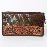 American Darling Jewelry Case for Women - Hair-On Cowhide, Hand Tooled Floral Carved Genuine Leather Travel Organizer