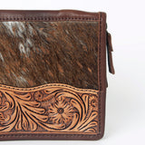 American Darling Jewelry Case for Women - Hair-On Cowhide, Hand Tooled Floral Carved Genuine Leather Travel Organizer