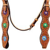 Hilason Western Horse Floral Hand Painted Genuine Leather Headstall Tan