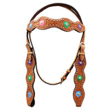 Hilason Western Horse Floral Hand Painted Genuine Leather Headstall Tan